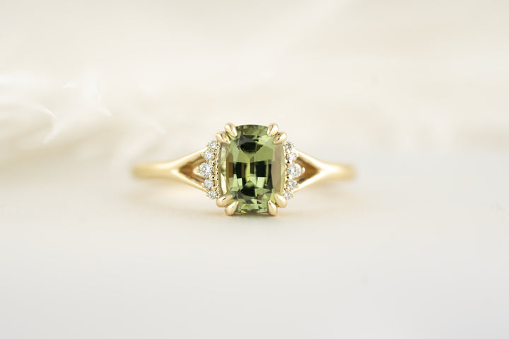 The Serendipity Ring - 1.6 CT Cushion Green Sapphire