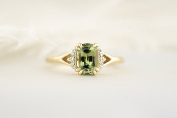 The Serendipity Ring - 1.6 CT Cushion Green Sapphire - Lavender Creek Gems 