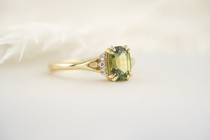 The Serendipity Ring - 1.6 CT Cushion Green Sapphire