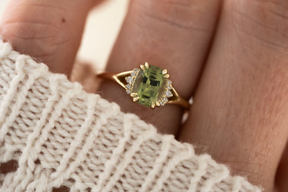 The Serendipity Ring - 1.6 CT Cushion Green Sapphire - Lavender Creek Gems 