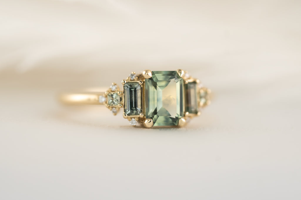 The Mira Ring With Accents - 1.1 Emerald Cut Montana Sapphire - Lavender Creek Gems 