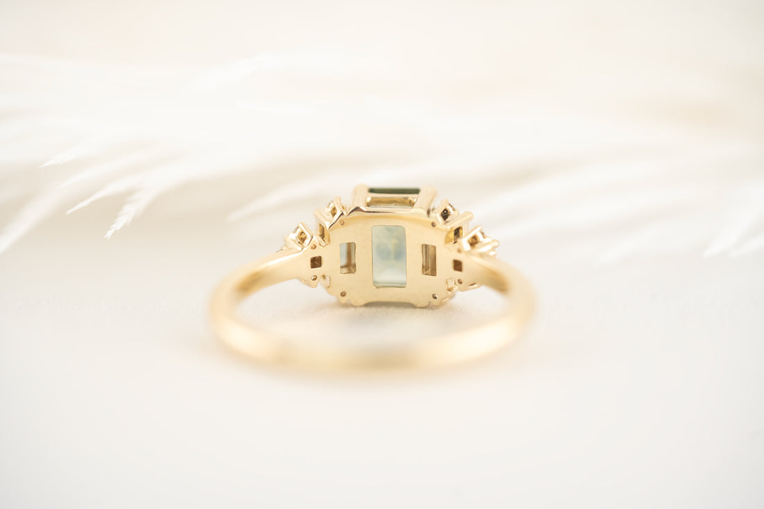 The Mira Ring With Accents - 1.1 Emerald Cut Montana Sapphire - Lavender Creek Gems 