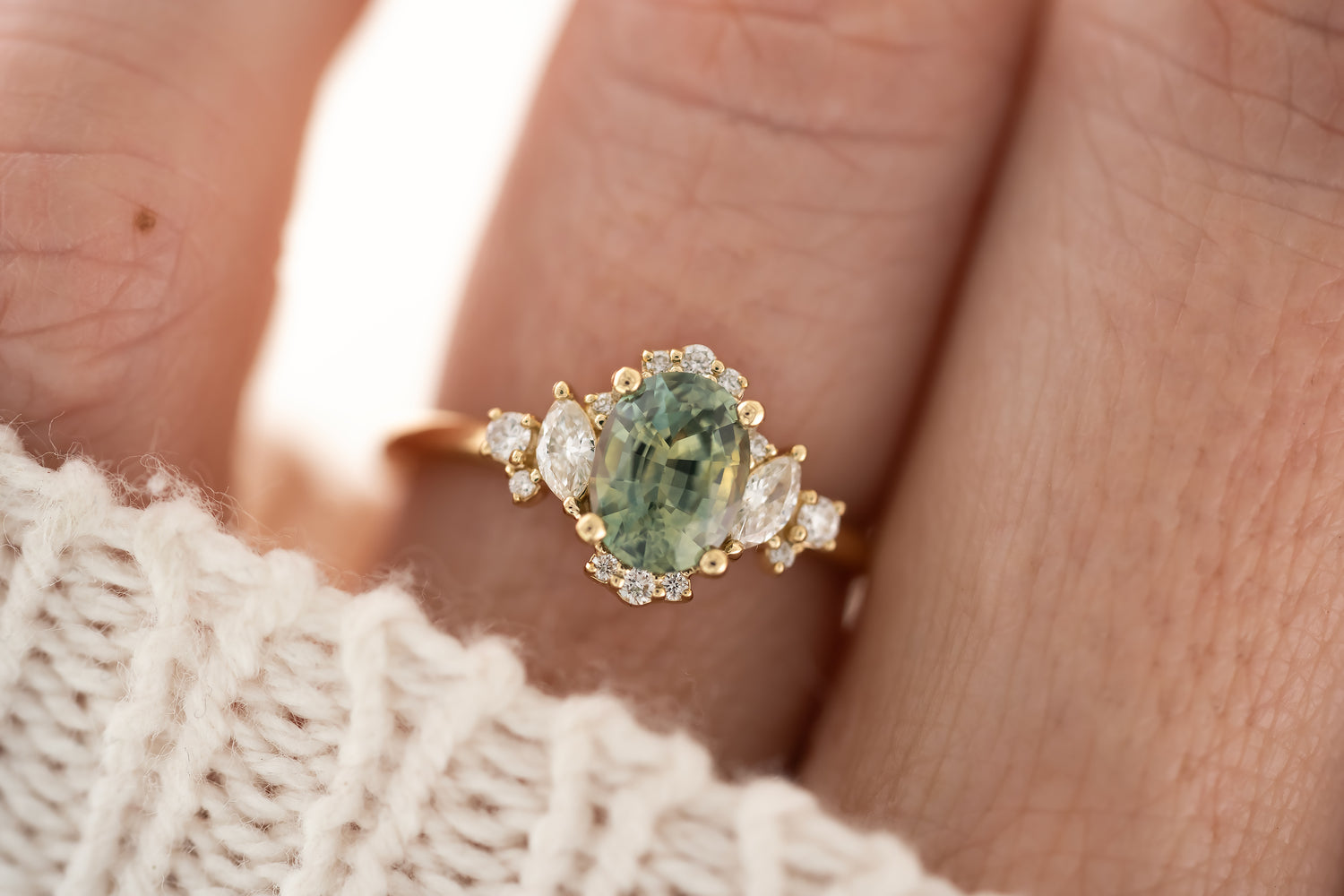 The Naevia Ring - 1.3 CT Oval Montana Teal Sapphire - Lavender Creek Gems 