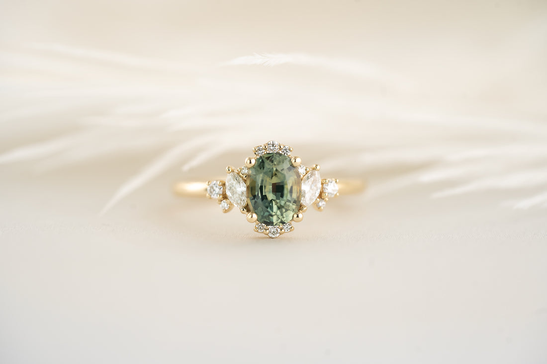The Naevia Ring - 1.3 CT Oval Montana Teal Sapphire - Lavender Creek Gems
