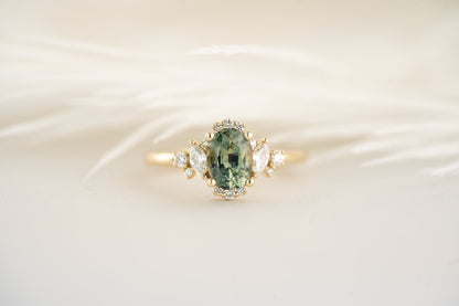 The Naevia Ring - 1.3 CT Oval Montana Teal Sapphire - Lavender Creek Gems 