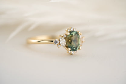 The Naevia Ring - 1.3 CT Oval Montana Teal Sapphire - Lavender Creek Gems 