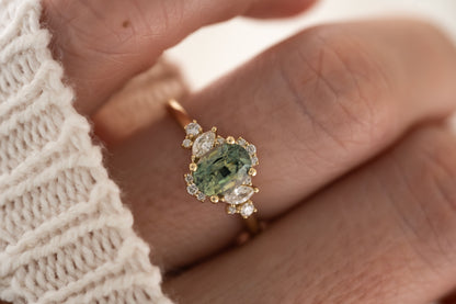 The Naevia Ring - 1.3 CT Oval Montana Teal Sapphire - Lavender Creek Gems 