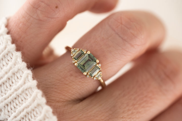 The Mira Ring With Accents - 1.1 Emerald Cut Montana Sapphire