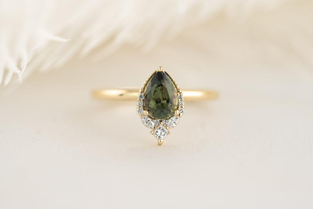 The Charlotte Ring - 0.8 CT Green Pear Sapphire - Lavender Creek Gems 