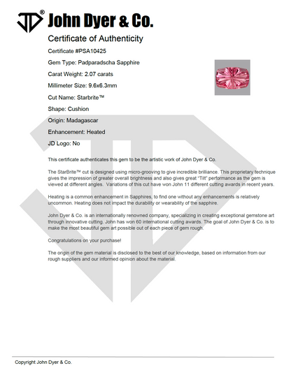 The Maeve Ring | 2.07 CT Elongated Cushion Starbrite™ Padparadscha Sapphire - Lavender Creek Gems 