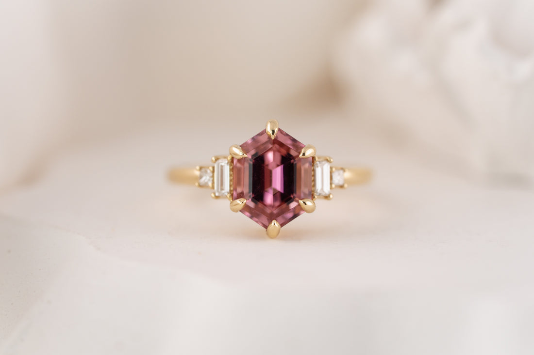The Mira Ring | 2.45 CT Elongated Hexagon Pink Tourmaline - Lavender Creek Gems 