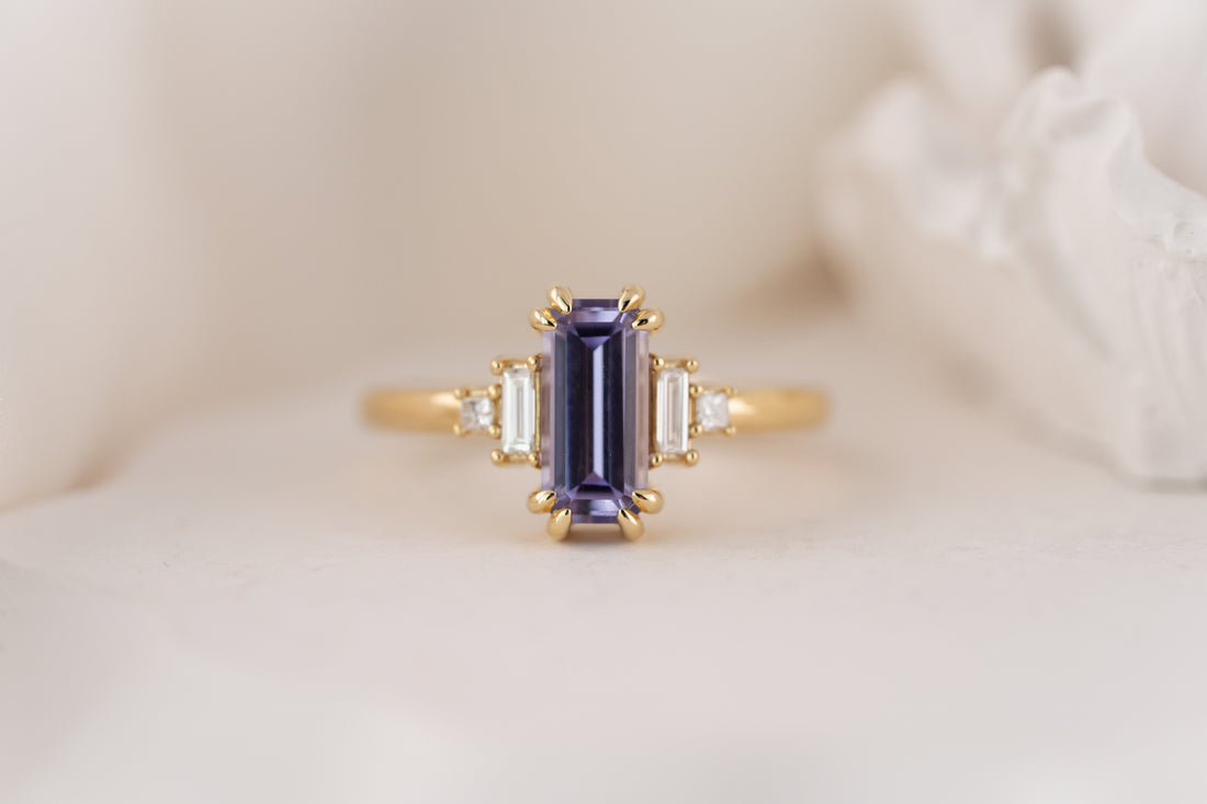 The Mira Ring | 1.44 CT Emerald Cut Purple Sapphire - Lavender Creek Gems