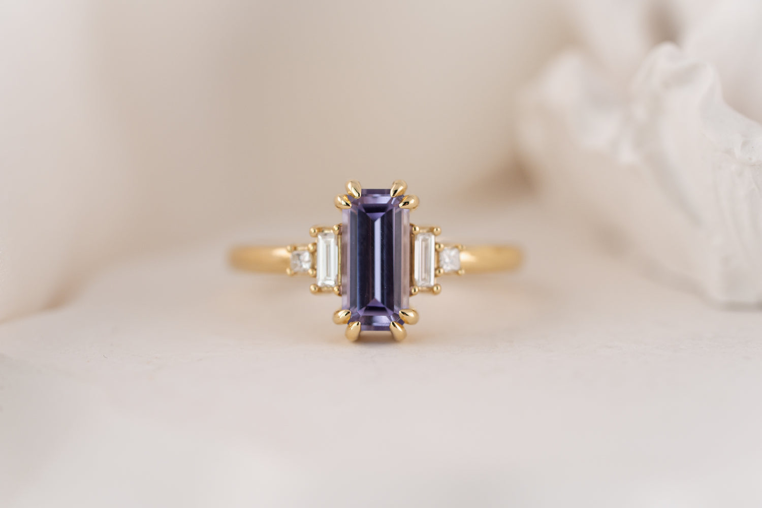 The Mira Ring | 1.44 CT Emerald Cut Purple Sapphire