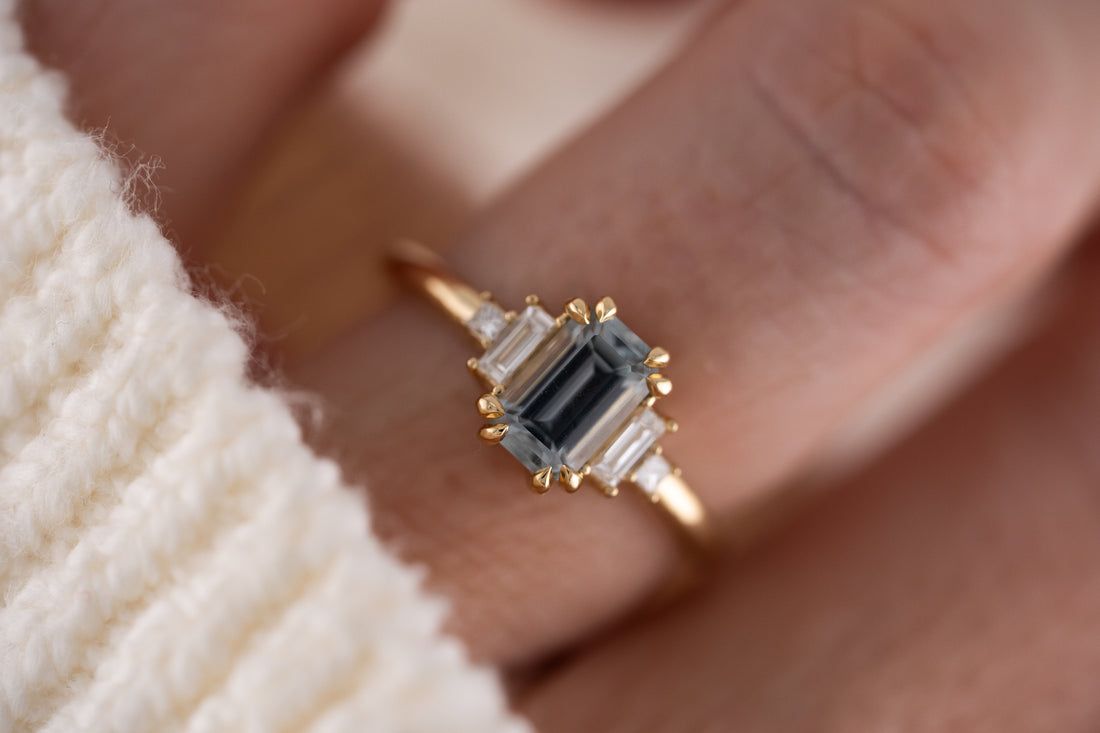 The Mira Ring | 1.22 CT Emerald Cut Pale Blue Sapphire