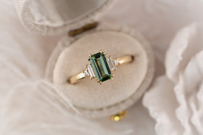 The Mira Ring | 1.38 CT Emerald Cut Lagoon Tourmaline