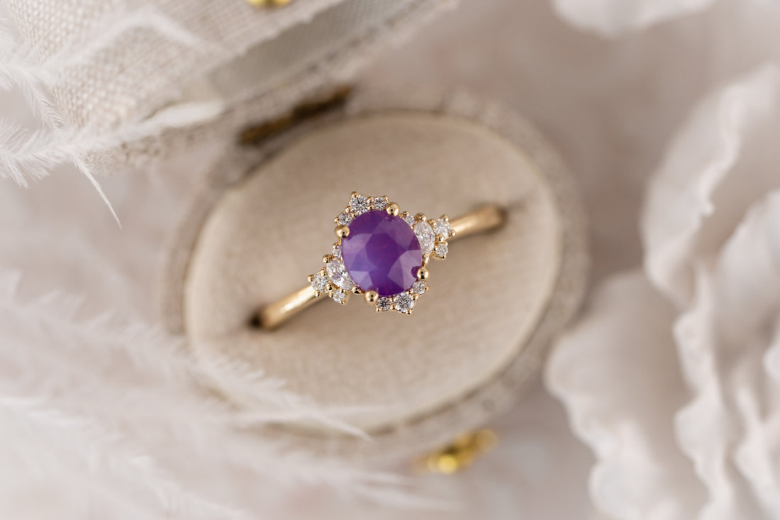 The Naevia Ring | 1.31 CT Oval Pink Opalescent Sapphire - Lavender Creek Gems