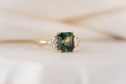 The Vivienne Ring | 3.54 CT Emerald Cut Teal Parti Sapphire