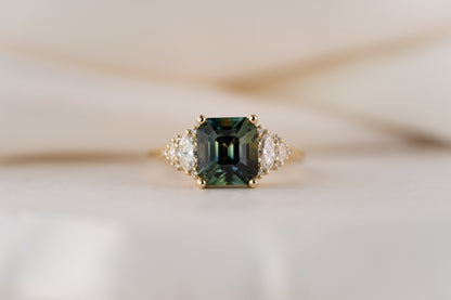 The Vivienne Ring | 3.54 CT Emerald Cut Teal Parti Sapphire
