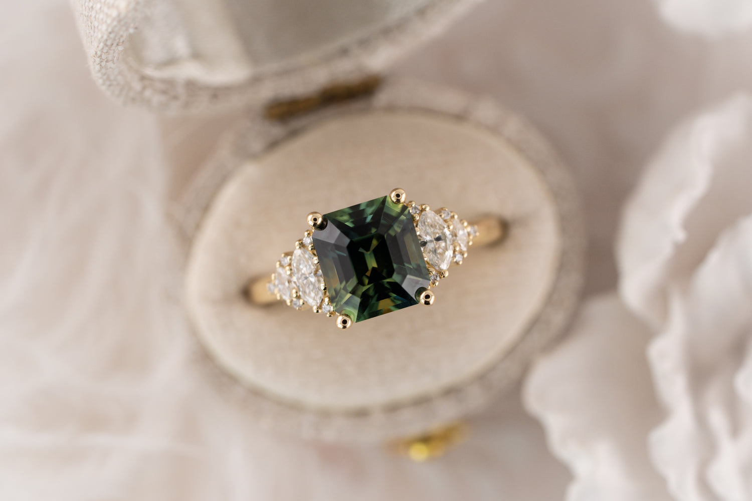 The Vivienne Ring | 3.54 CT Emerald Cut Teal Parti Sapphire