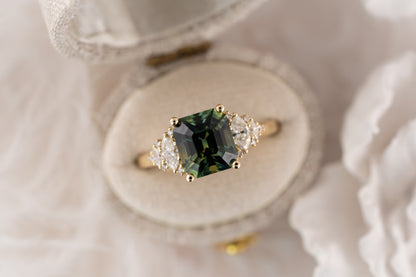 The Vivienne Ring | 3.54 CT Emerald Cut Teal Parti Sapphire