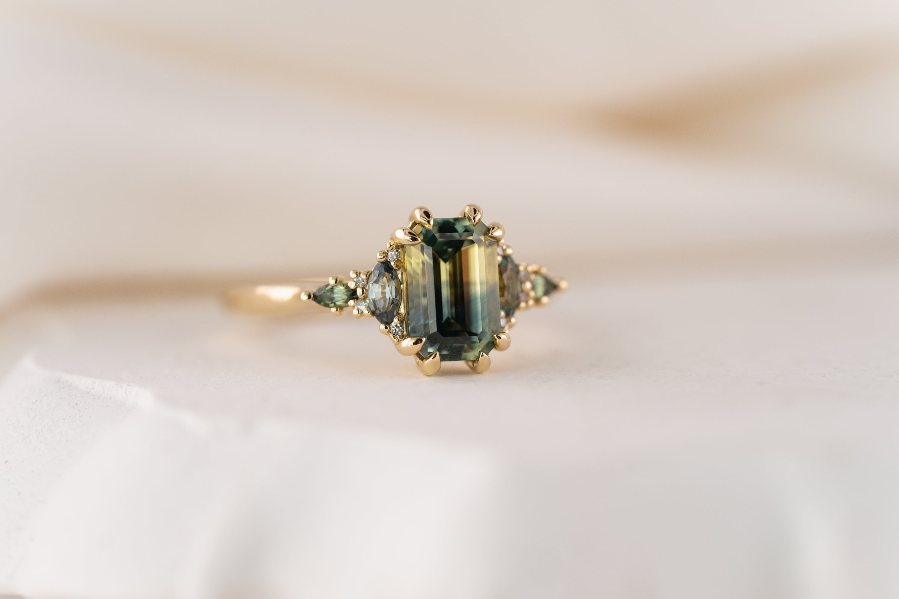 The Maeve Ring | 1.92 CT Emerald Cut Bicolor Teal Sapphire - Lavender Creek Gems 