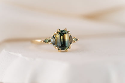 The Maeve Ring | 1.92 CT Emerald Cut Bicolor Teal Sapphire - Lavender Creek Gems 