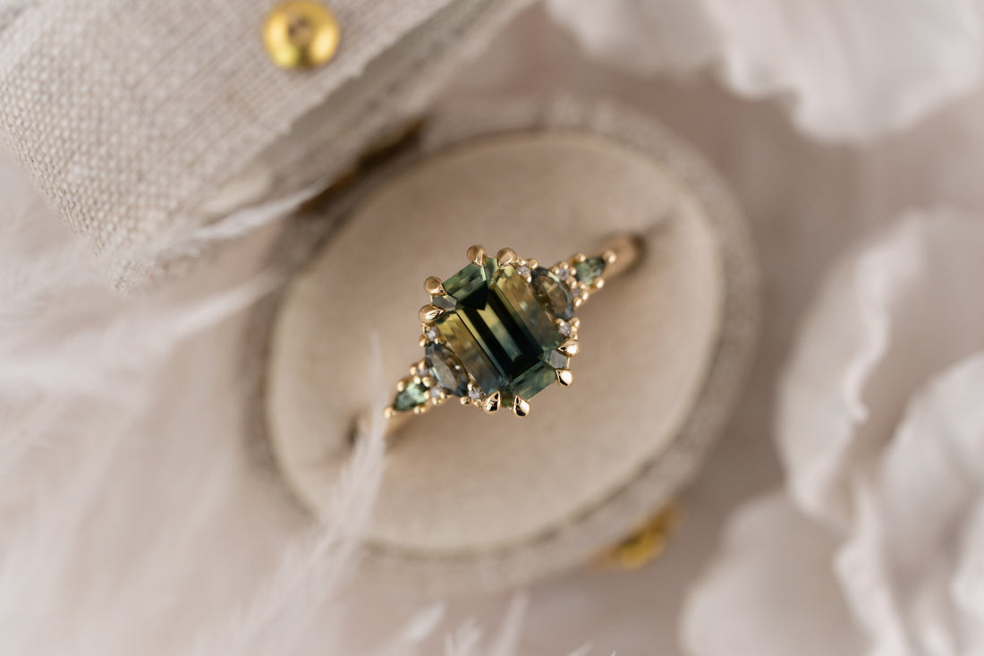 The Maeve Ring | 1.92 CT Emerald Cut Bicolor Teal Sapphire - Lavender Creek Gems 