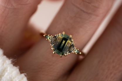The Maeve Ring | 1.92 CT Emerald Cut Bicolor Teal Sapphire - Lavender Creek Gems 