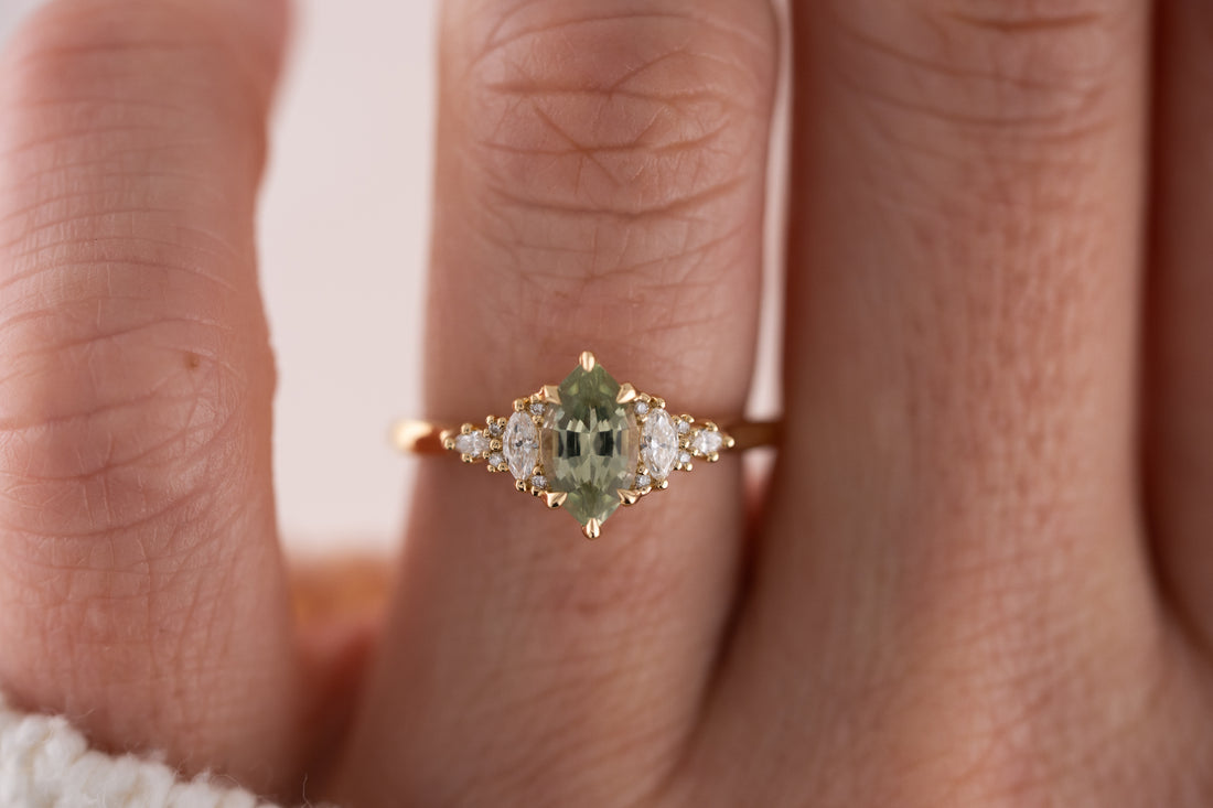 The Maeve Ring | 1.04 CT Marquise Green Sapphire - Lavender Creek Gems