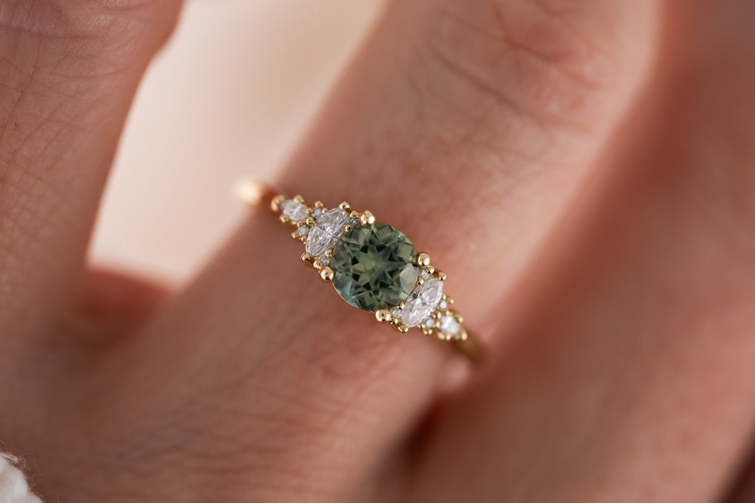 The Maeve Ring | 0.88 CT Round Teal Green Montana Sapphire