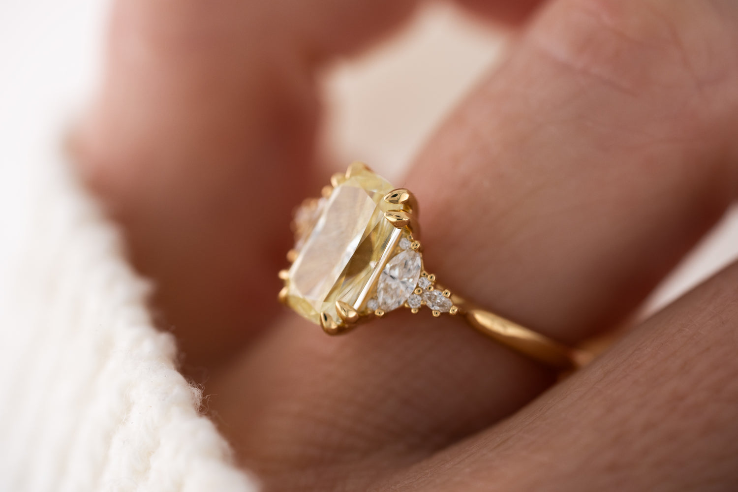 The Maeve Ring | 3 CT Elongated Cushion Yellow Diamond