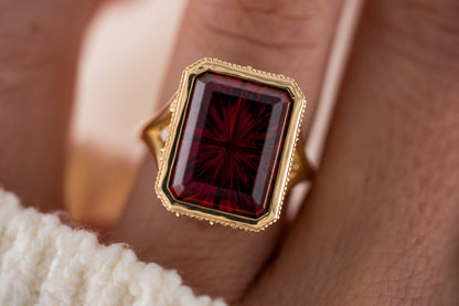 The Yahrin Ring | 14.6 CT Rectangular Starbrite™ Cut Rhodolite Garnet