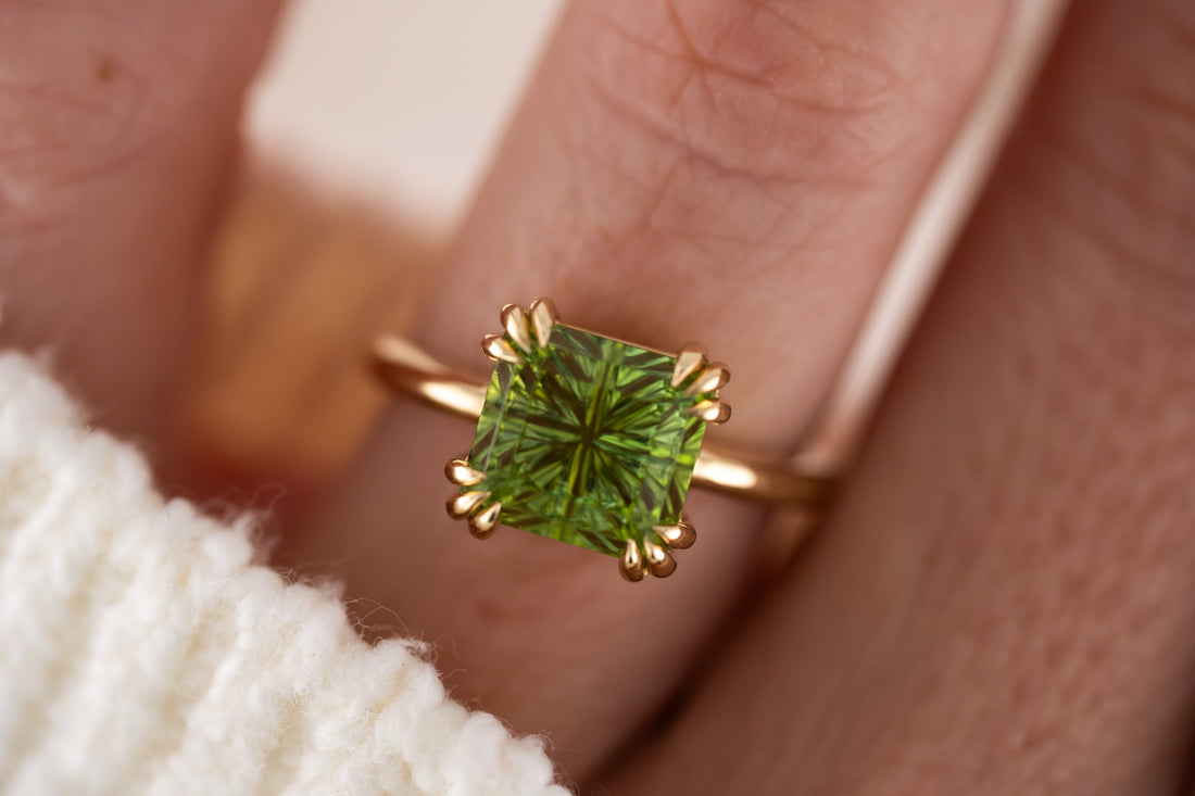 The Thalassa Ring | 4.72 CT Square Starbrite™ Cut Green Tourmaline
