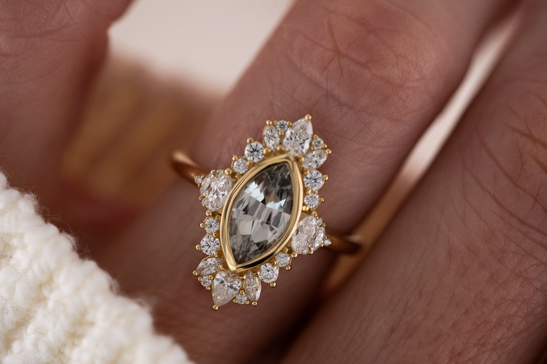 The Ethereal Ring | 1.22 CT Marquise Gray/Green Sapphire - Lavender Creek Gems