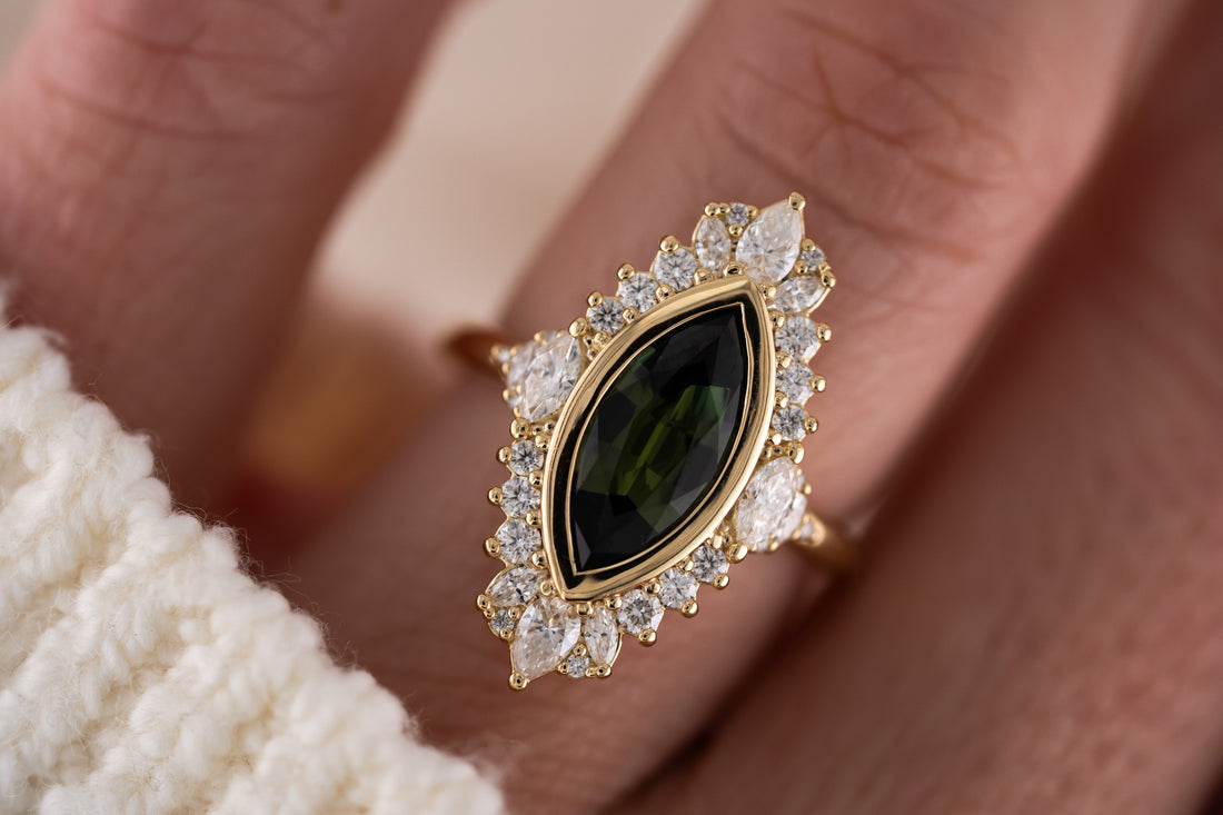 The Ethereal Ring | 1.76 CT Marquise Forest Green Sapphire - Lavender Creek Gems