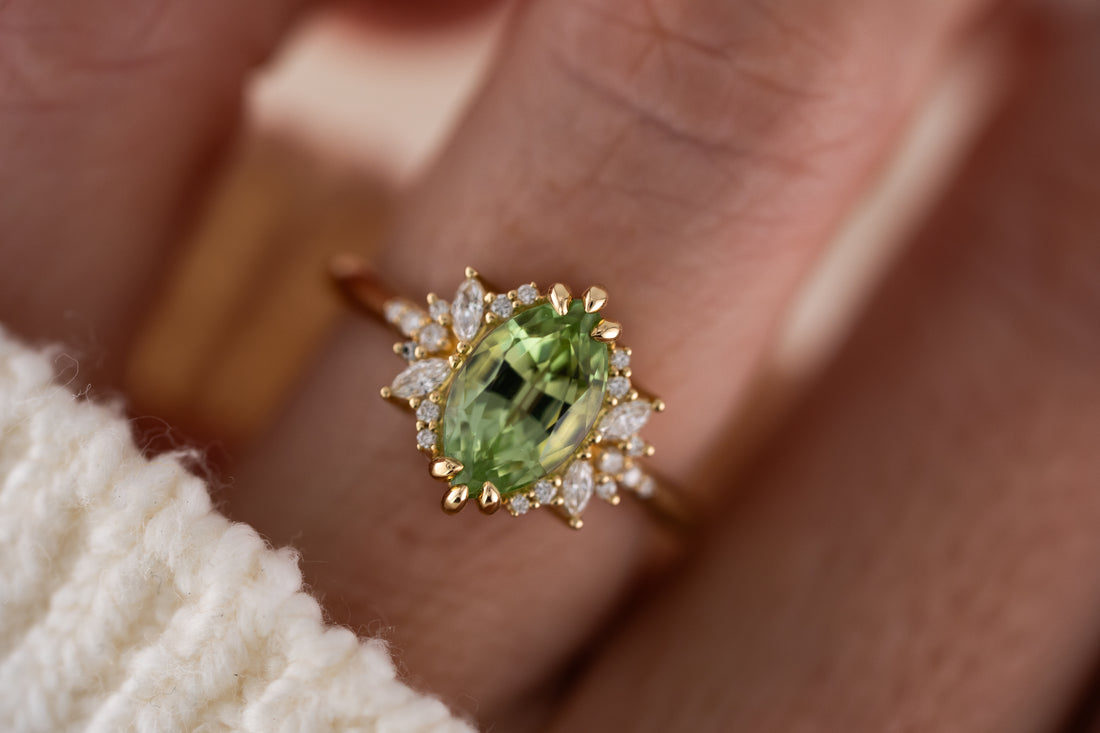 The Reverie Ring | 1.95 CT Marquise Green Tourmaline - Lavender Creek Gems 