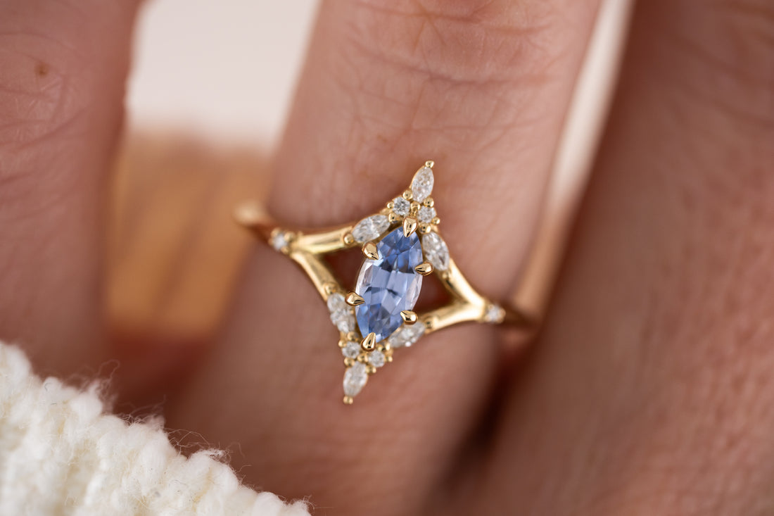 The Croía Ring | 0.66 CT Marquise Blue/Purple Sapphire