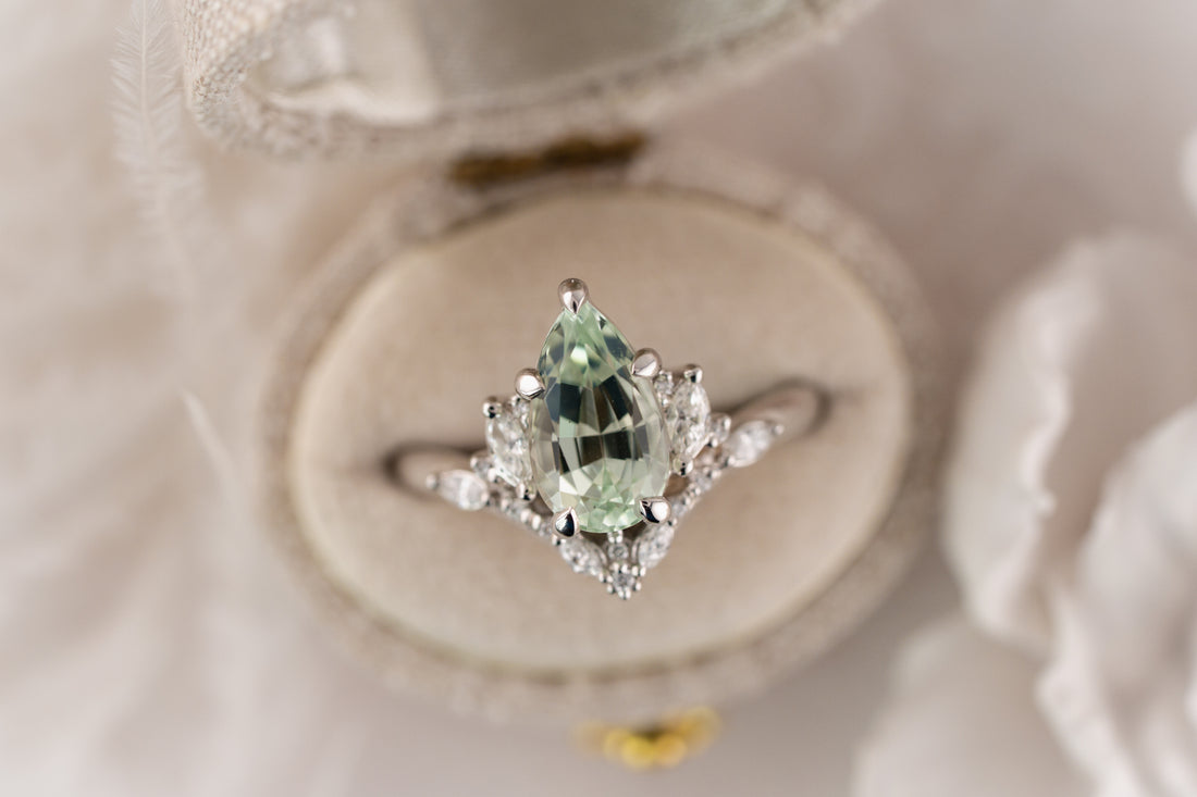 The Aurora Ring | 2.3 CT Pear Mint Blue Tourmaline - Lavender Creek Gems 