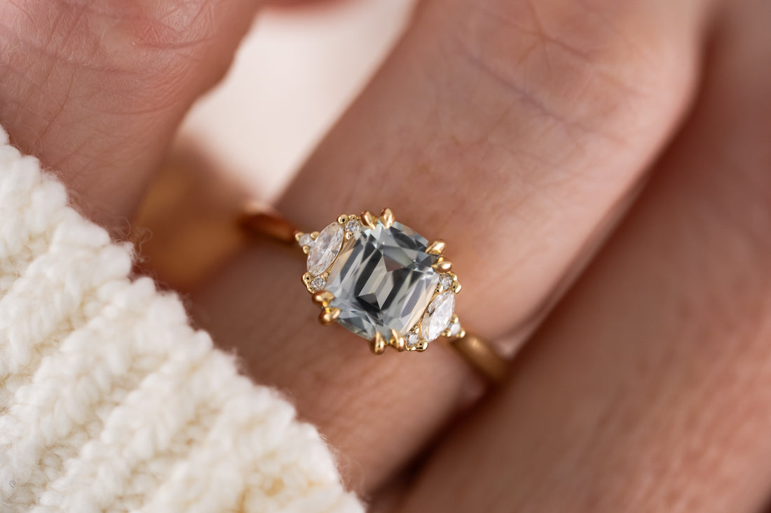 The Maren Ring | 1.87 CT Cushion Light Green Sapphire - Lavender Creek Gems