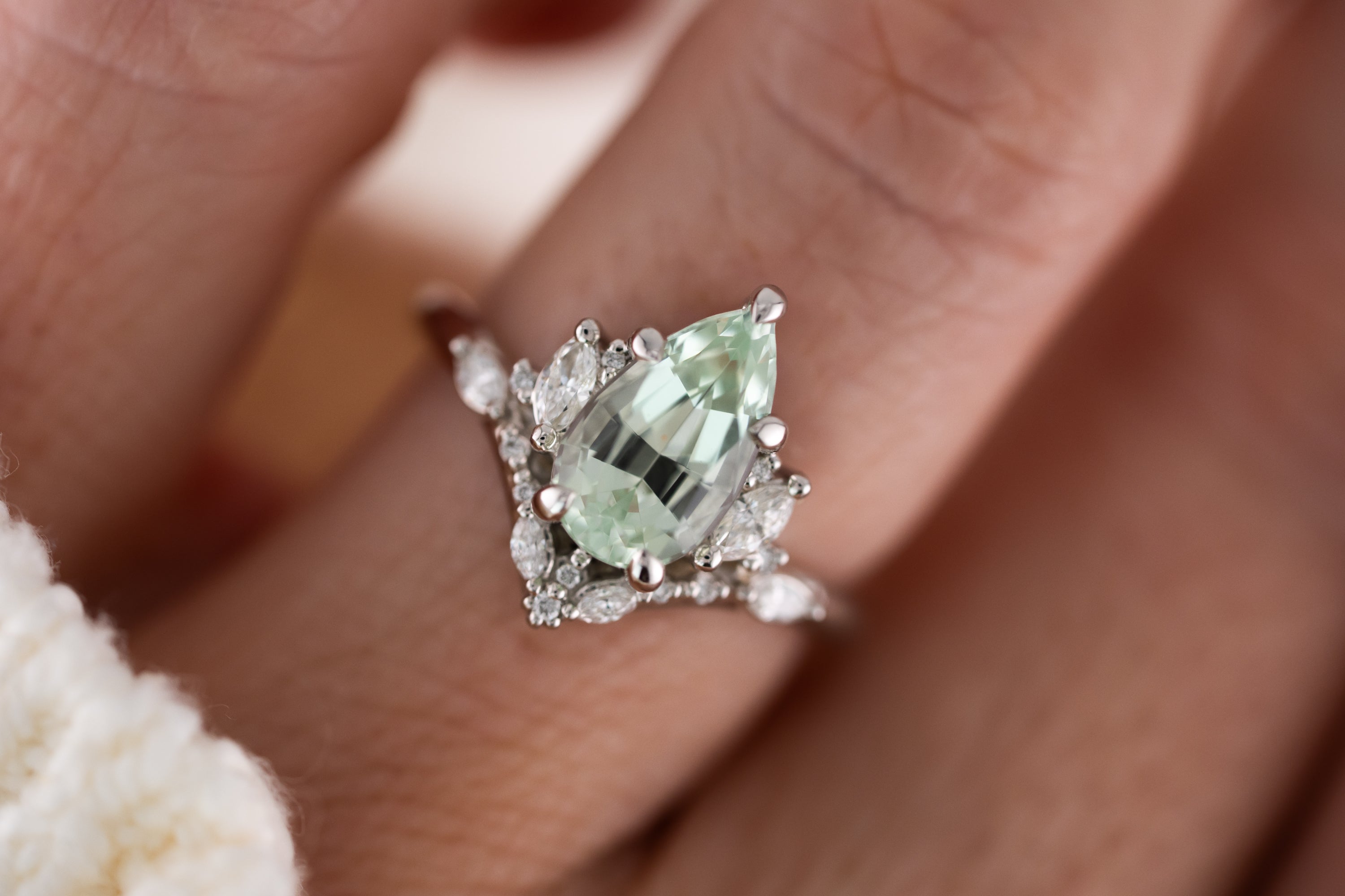 The Aurora Ring | 2.3 CT Pear Mint Blue Tourmaline - Lavender Creek Gems 