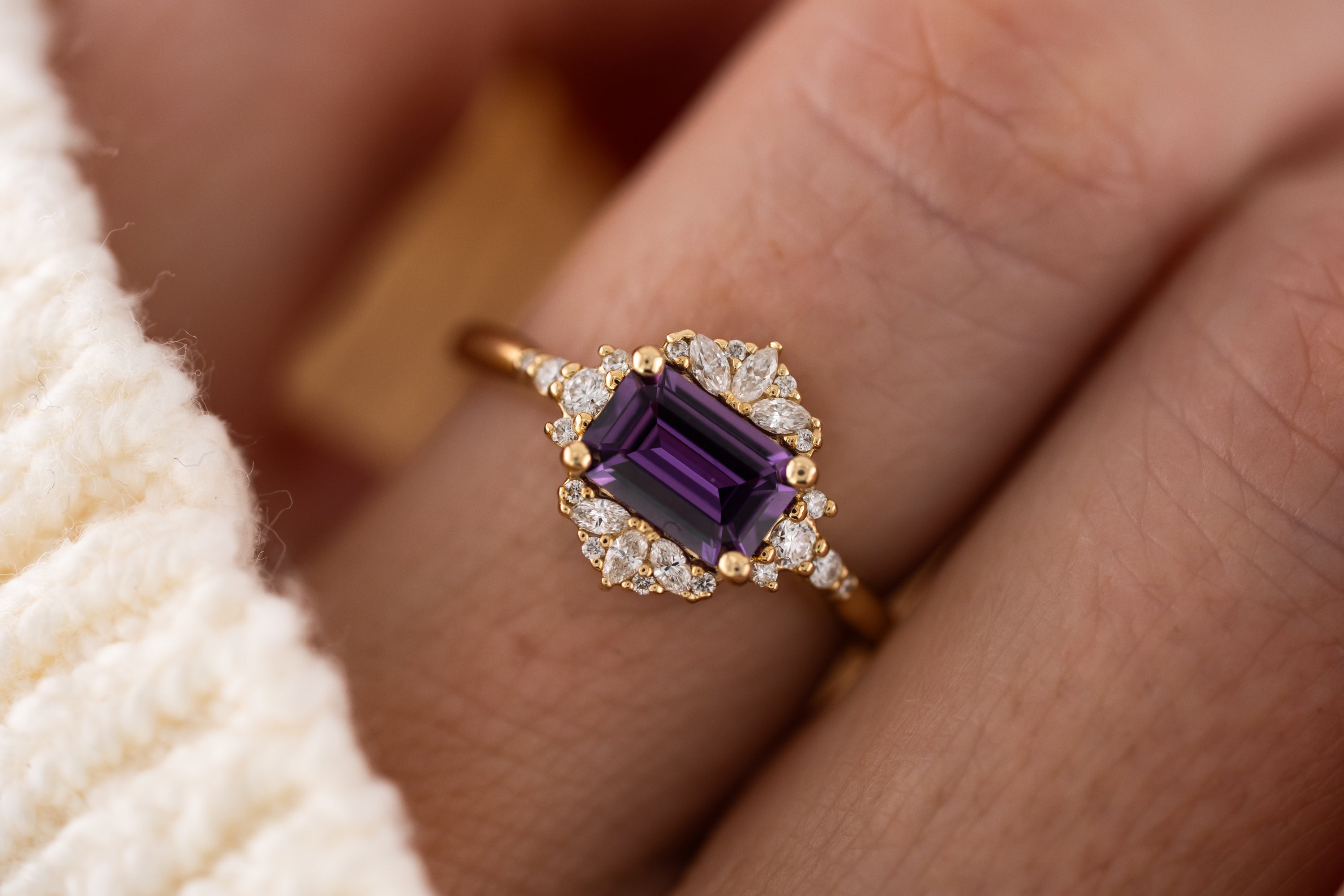 The Comtesse Ring | 1.15 CT Emerald Cut Royal Purple Sapphire