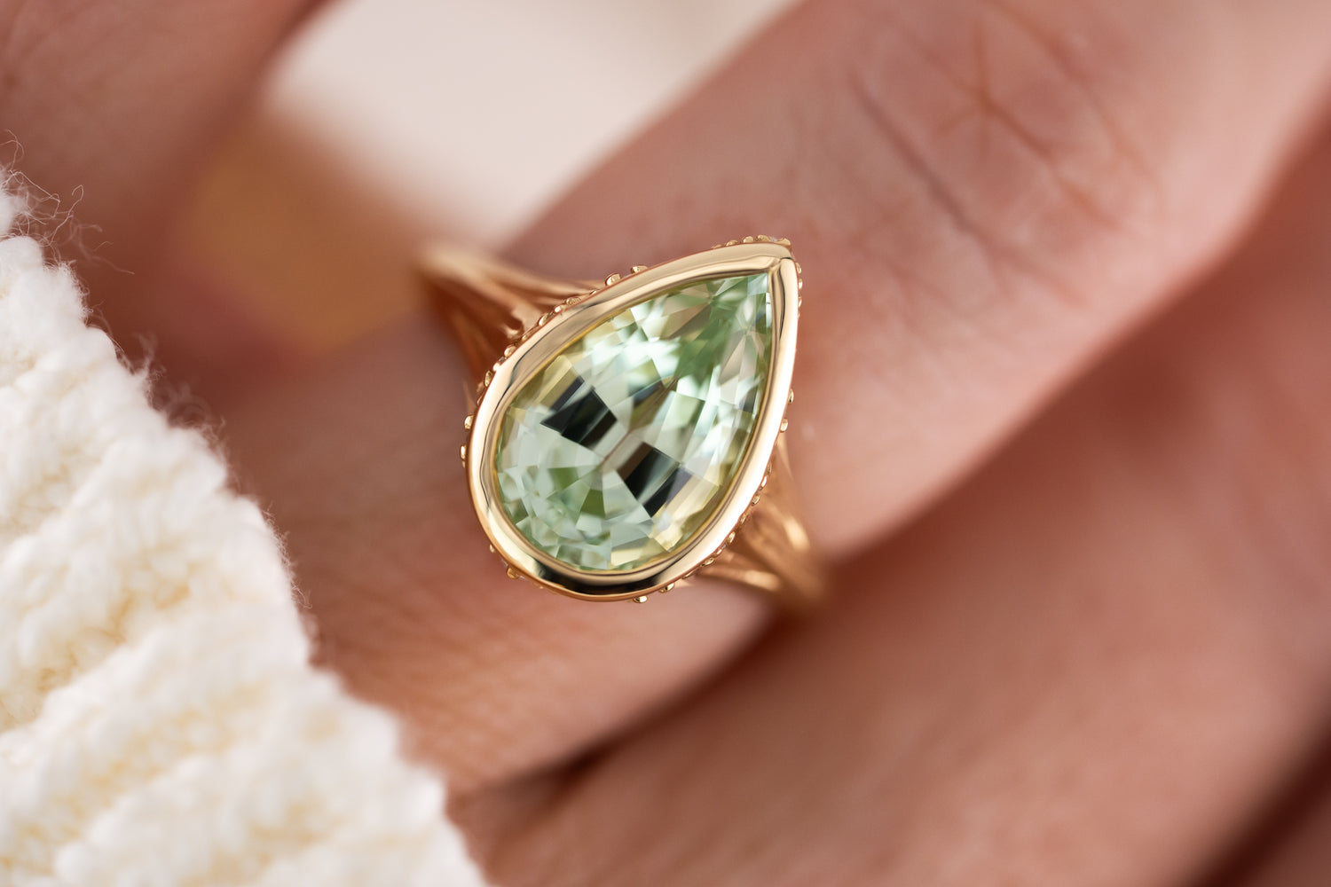 The Nightbloom Ring | 4.08 CT Pear Mint Green Tourmaline
