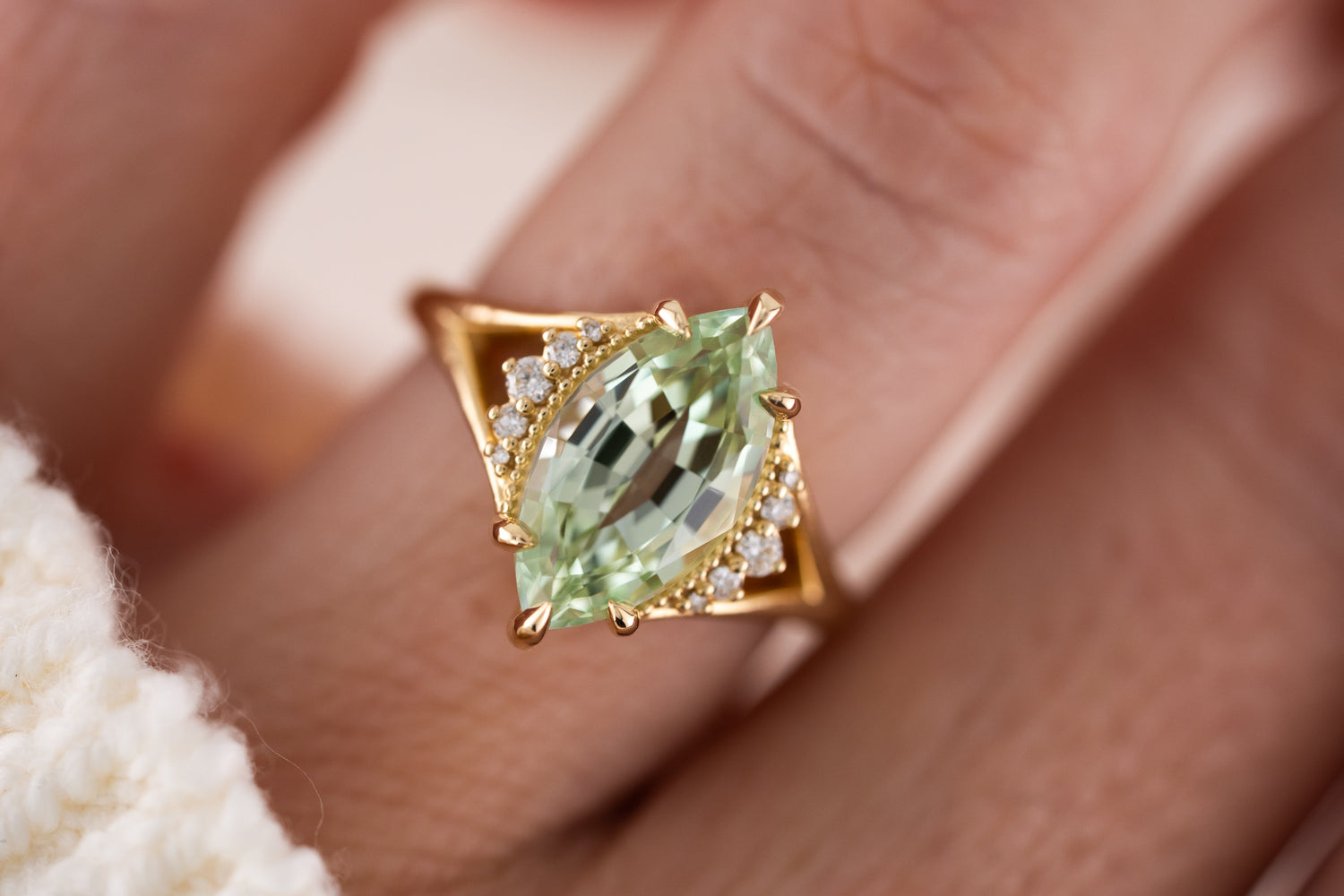 The Serendipity Ring | 3.5 CT Marquise Mint Green Tourmaline - Lavender Creek Gems 