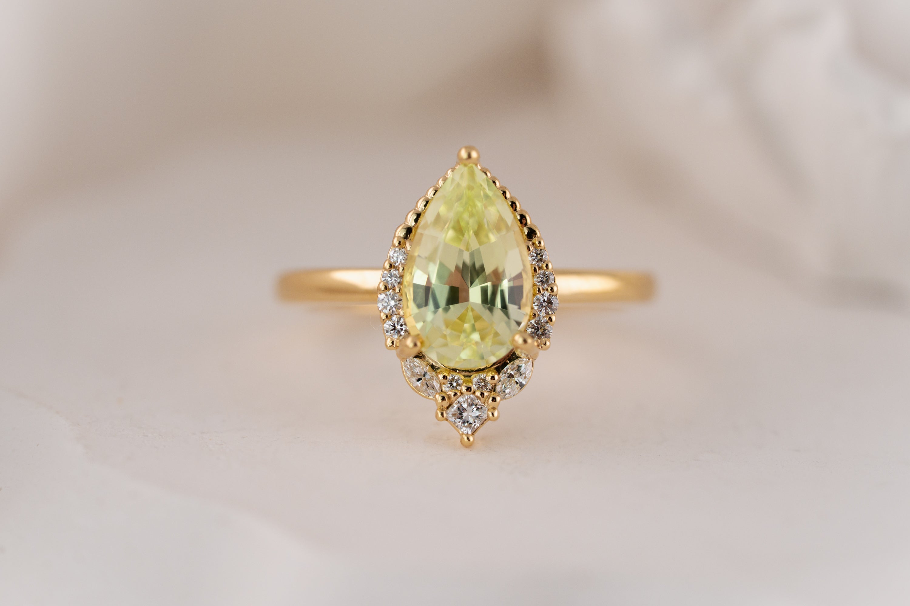 The Charlotte Ring | 2.56 CT Pear Yellow Chrysoberyl