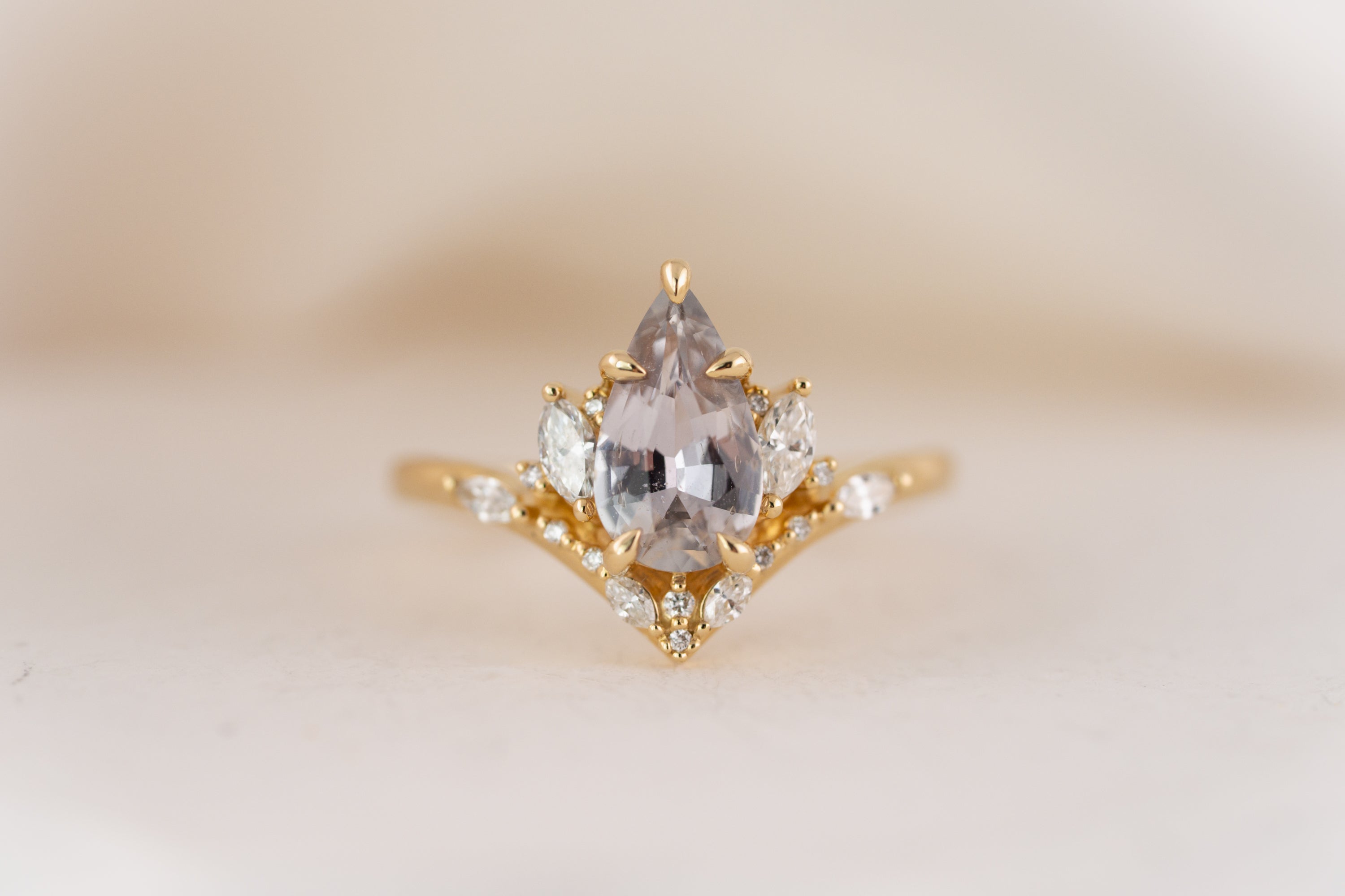 The Aurora Ring | 1.48 CT Pear Steel Sapphire