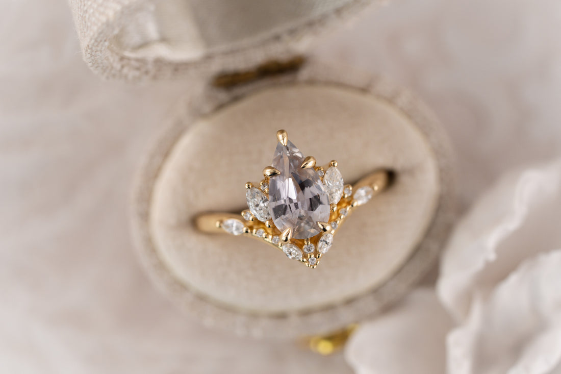 The Aurora Ring | 1.48 CT Pear Steel Sapphire