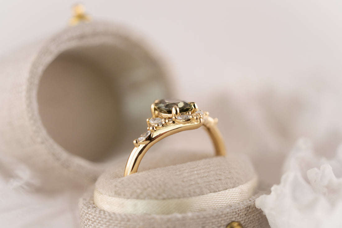 The Aurora Ring | 0.98 CT Pear Green Sapphire