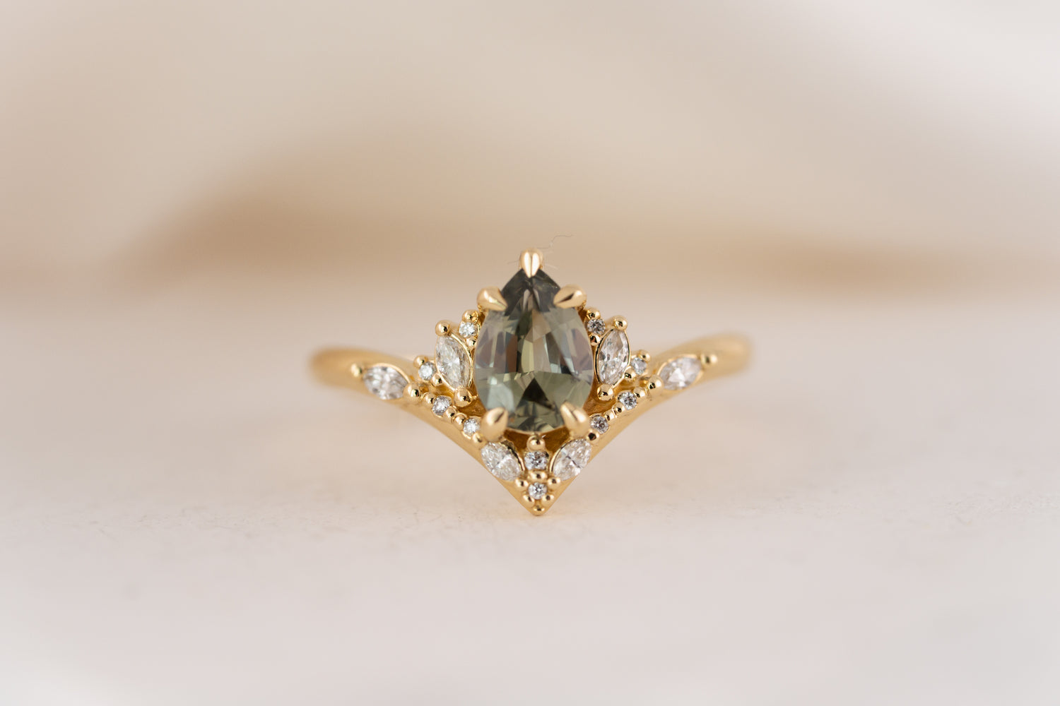 The Aurora Ring | 0.98 CT Pear Green Sapphire