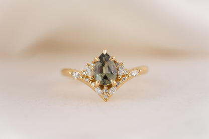 The Aurora Ring | 0.98 CT Pear Green Sapphire