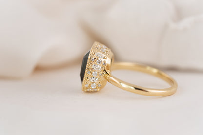 The Sitara Ring | 5.53 CT Emerald Cut Teal Sapphire